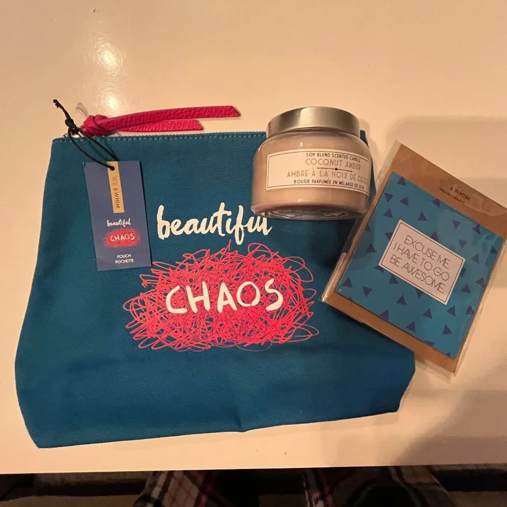 Office Supply or Makeup Pouch, Inspirational Magnet and Candle (new/s/x)